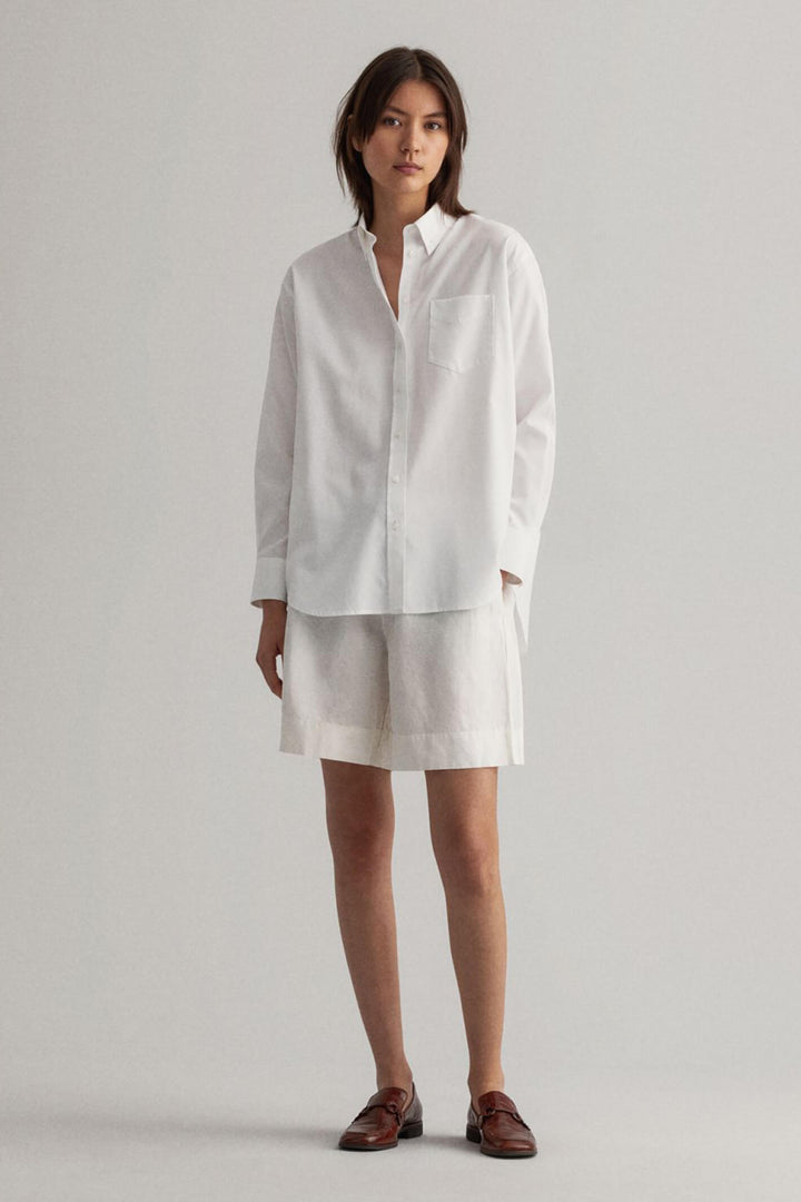 Gant 4300030 White Relaxed Fit Pinpoint Oxford Boyfriend Shirt - Shirley Allum