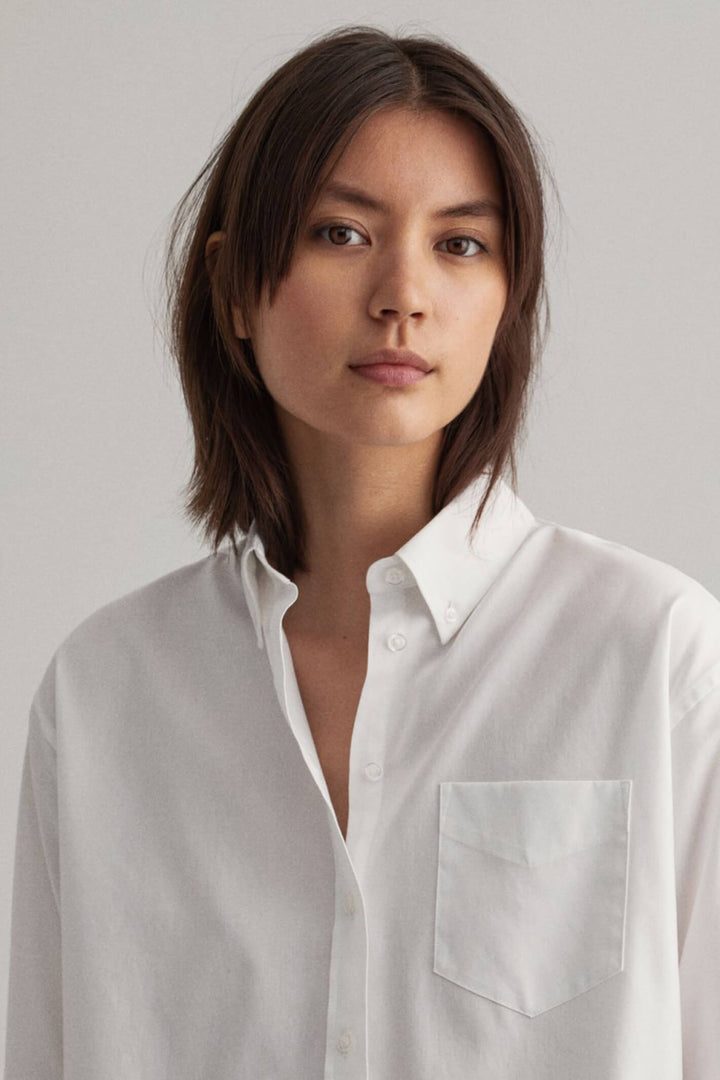 Gant 4300030 White Relaxed Fit Pinpoint Oxford Boyfriend Shirt - Shirley Allum