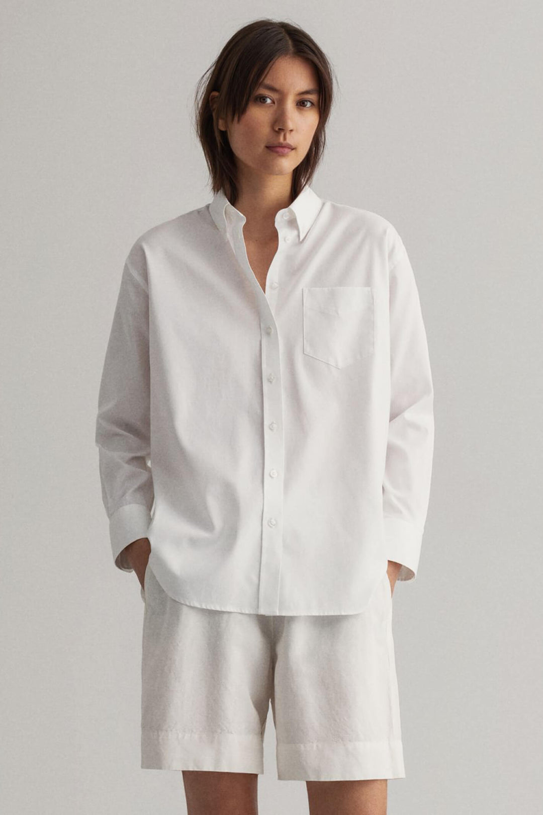 Gant 4300030 White Relaxed Fit Pinpoint Oxford Boyfriend Shirt - Shirley Allum
