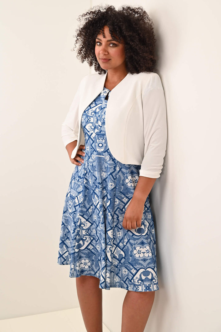 Georgede K12913 Avingnon Blue Print Dress & Bolero Set - Shirley Allum Boutique