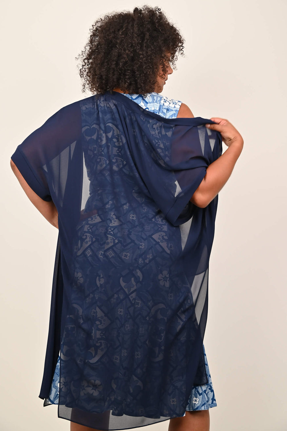 Georgede K22911U Navy Chiffon Long Jacket - Shirley Allum Boutique