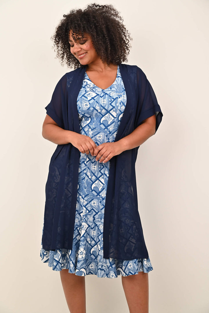 Georgede K22911U Navy Chiffon Long Jacket - Shirley Allum Boutique