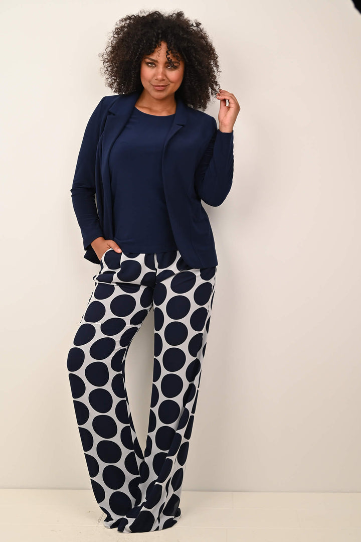 Georgede K42923 Navy Spot Chiffon Trousers - Shirley Allum Boutique