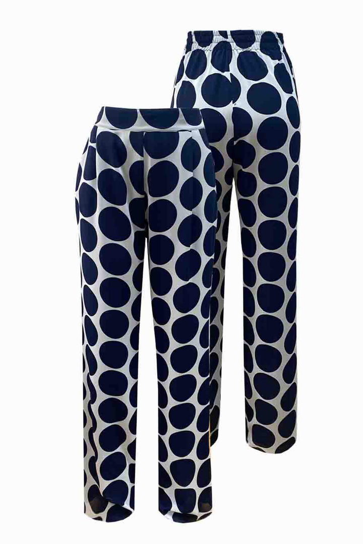 Georgede K42923 Navy Spot Chiffon Trousers - Shirley Allum Boutique