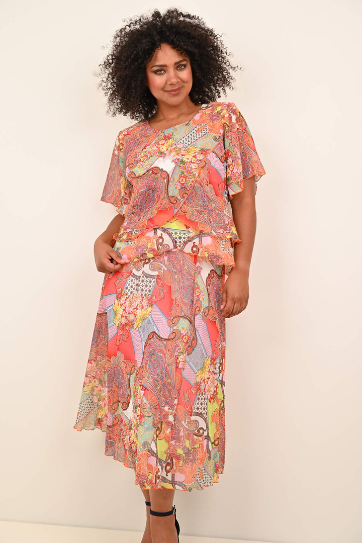 Georgede K72955 Inna Orange Paisley Print 2-Piece Top & Skirt - Shirley Allum Boutique