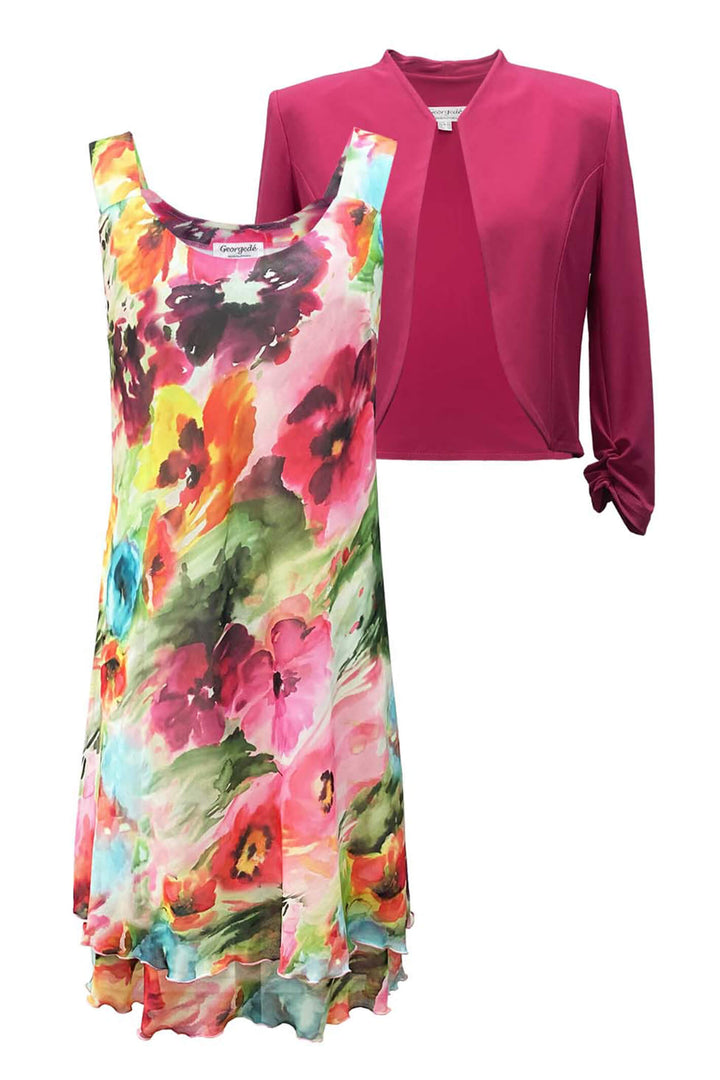 Georgede K92927 Grenade Pink Floral Dress And Bolero Set - Shirley Allum Boutique