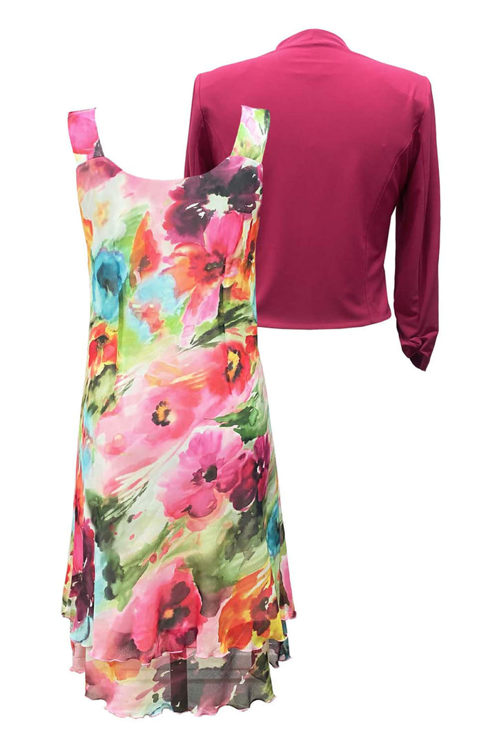 Georgede K92927 Grenade Pink Floral Dress And Bolero Set - Shirley Allum Boutique