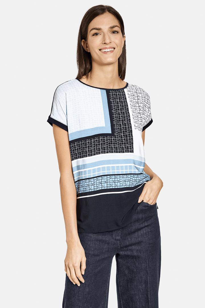 Gerry Weber 670022-44002 8089 Blue Print Top - Shirley Allum Boutique