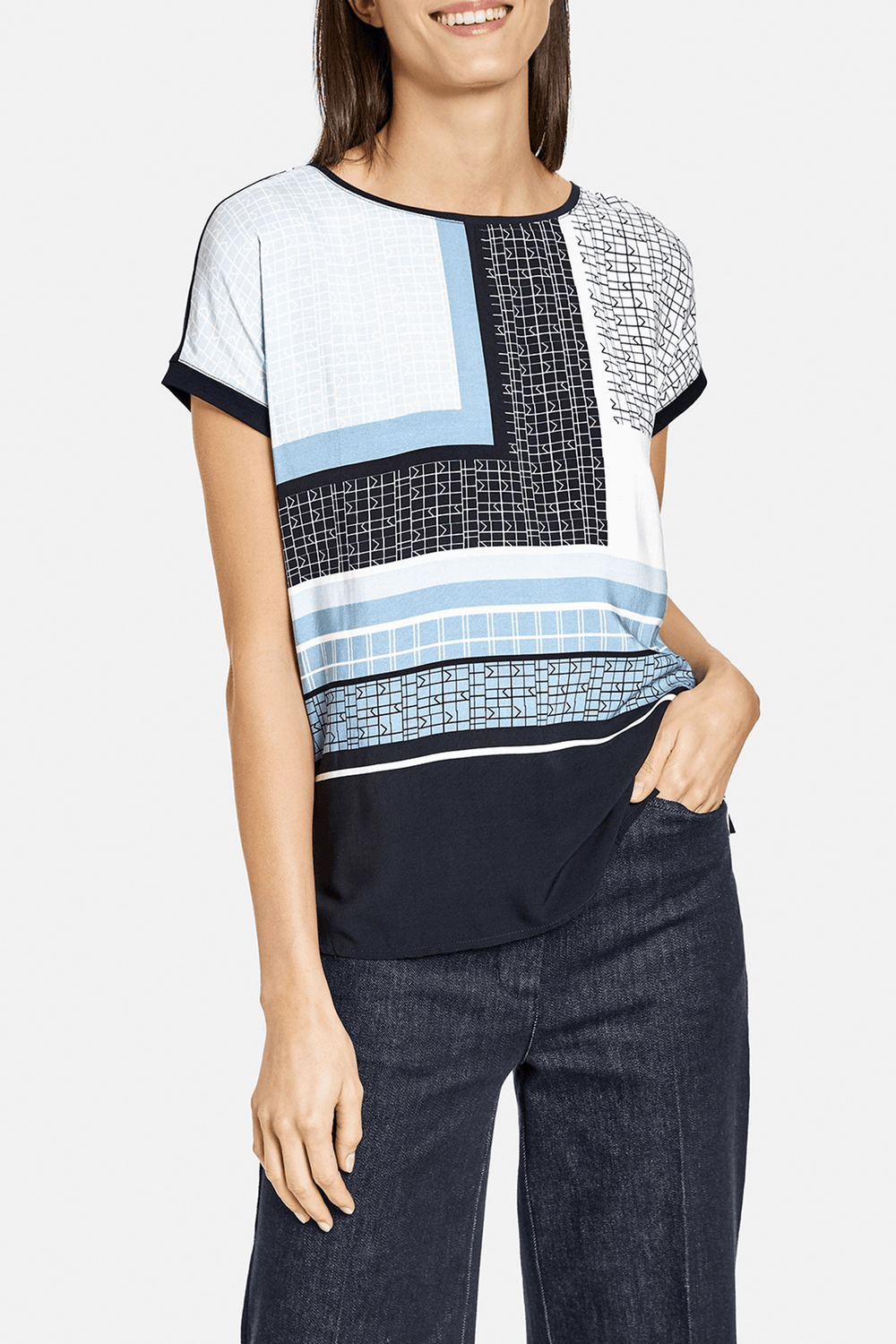 Gerry Weber 670022-44002 8089 Blue Print Top - Shirley Allum Boutique