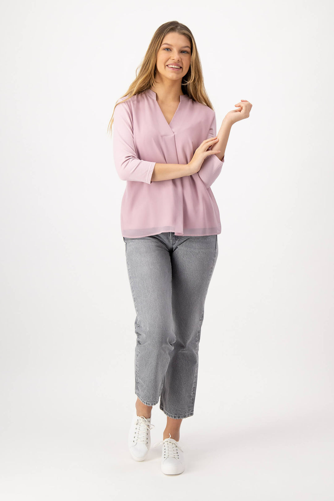 Just White 43566 310 Rose Pink V-Neck Blouse - Shirley Allum