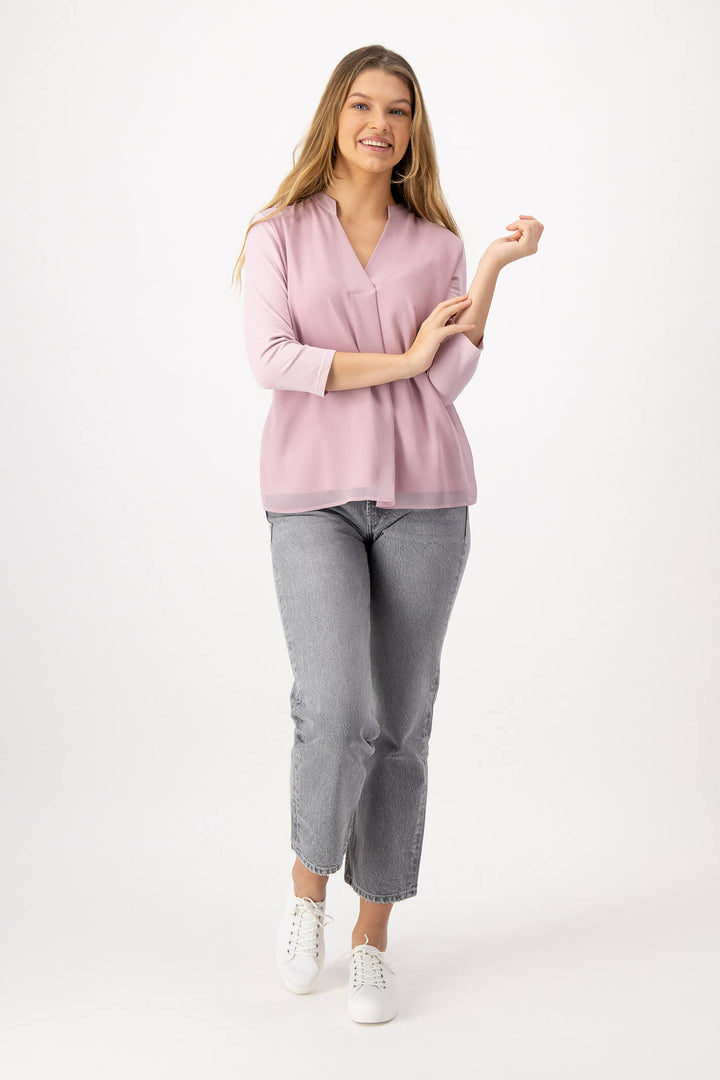 Just White 43566 310 Rose Pink V-Neck Blouse - Shirley Allum