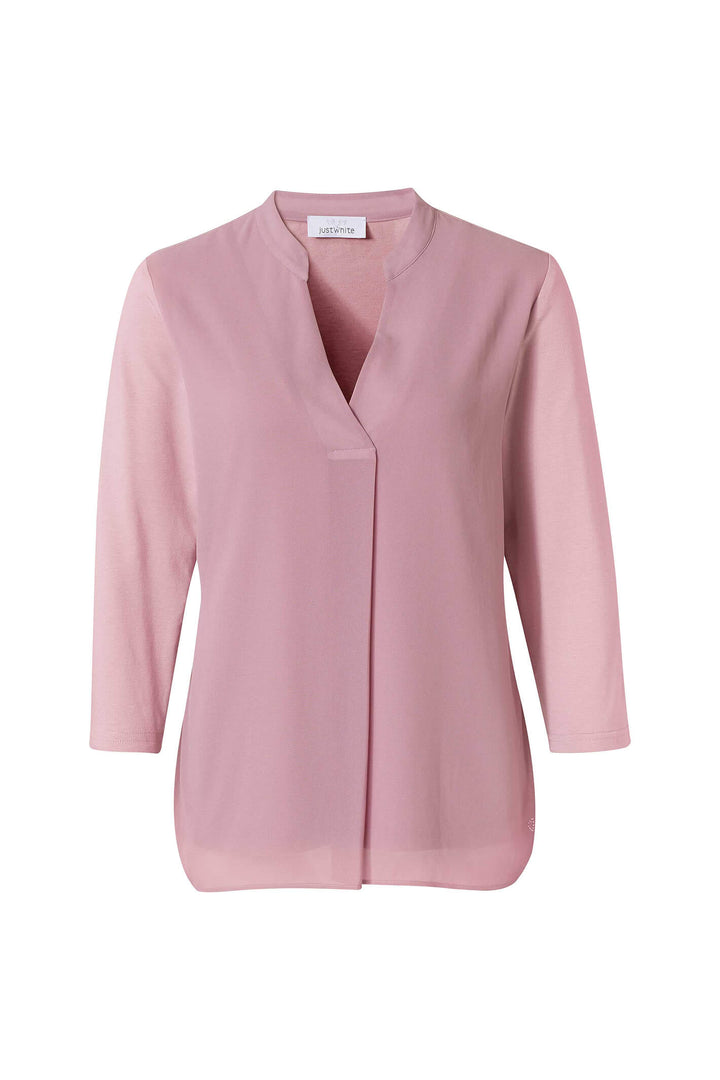 Just White 43566 310 Rose Pink V-Neck Blouse - Shirley Allum
