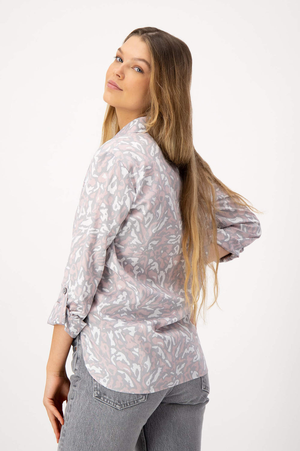 Just White 43753 315 Rose Pink Grey Animal Print Blouse - Shirley Allum