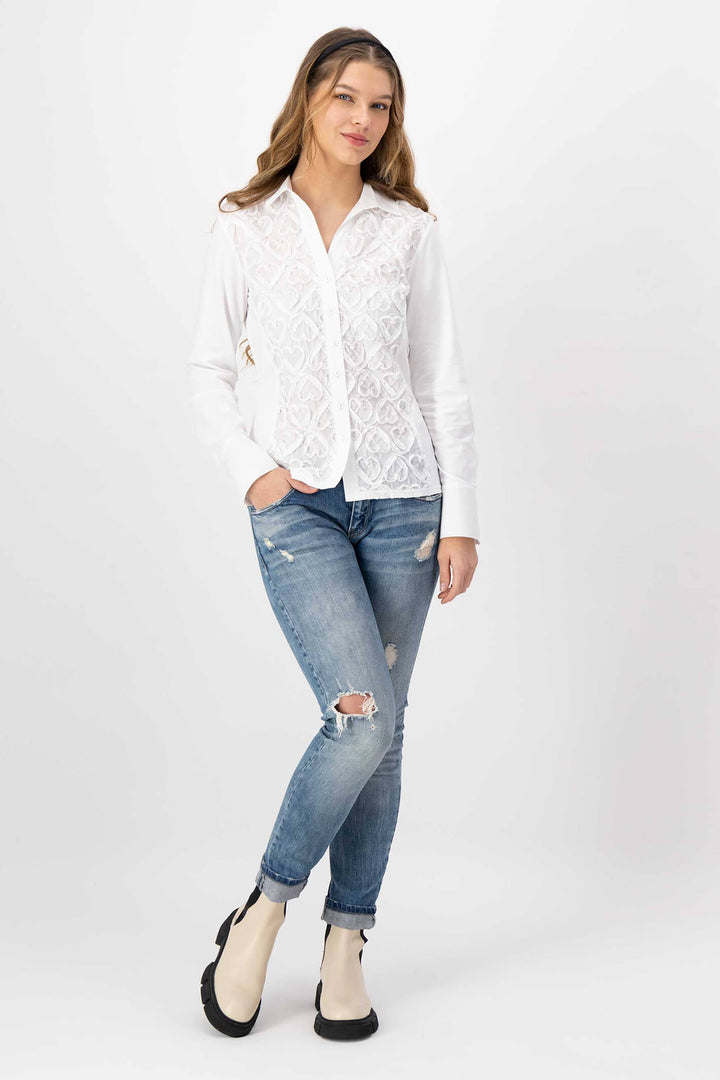 Just White C1291-010 White Jersey Blouse With Heart Enbroidery - Shirley Allum