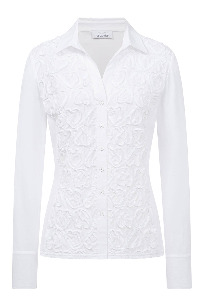 Just White C1291-010 White Jersey Blouse With Heart Enbroidery - Shirley Allum