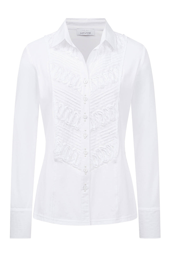 Just White C1292-010 White Stitched Pleat Shirt - Shirley Allum Boutique