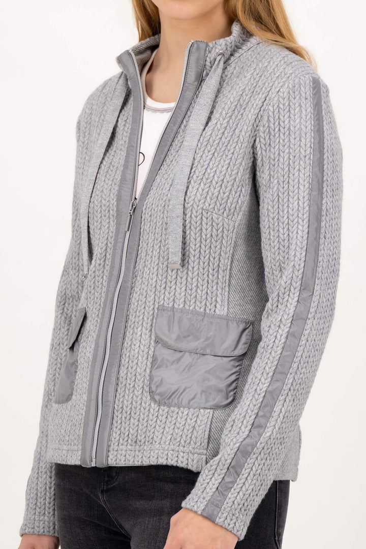 Just White C2180-930 Grey Uni Chunky Knit Zip Front Jacket - Shirley Allum Boutique