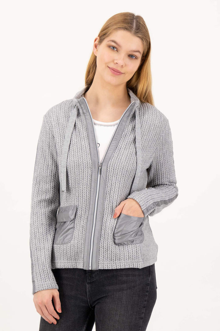 Just White C2180-930 Grey Uni Chunky Knit Zip Front Jacket - Shirley Allum Boutique