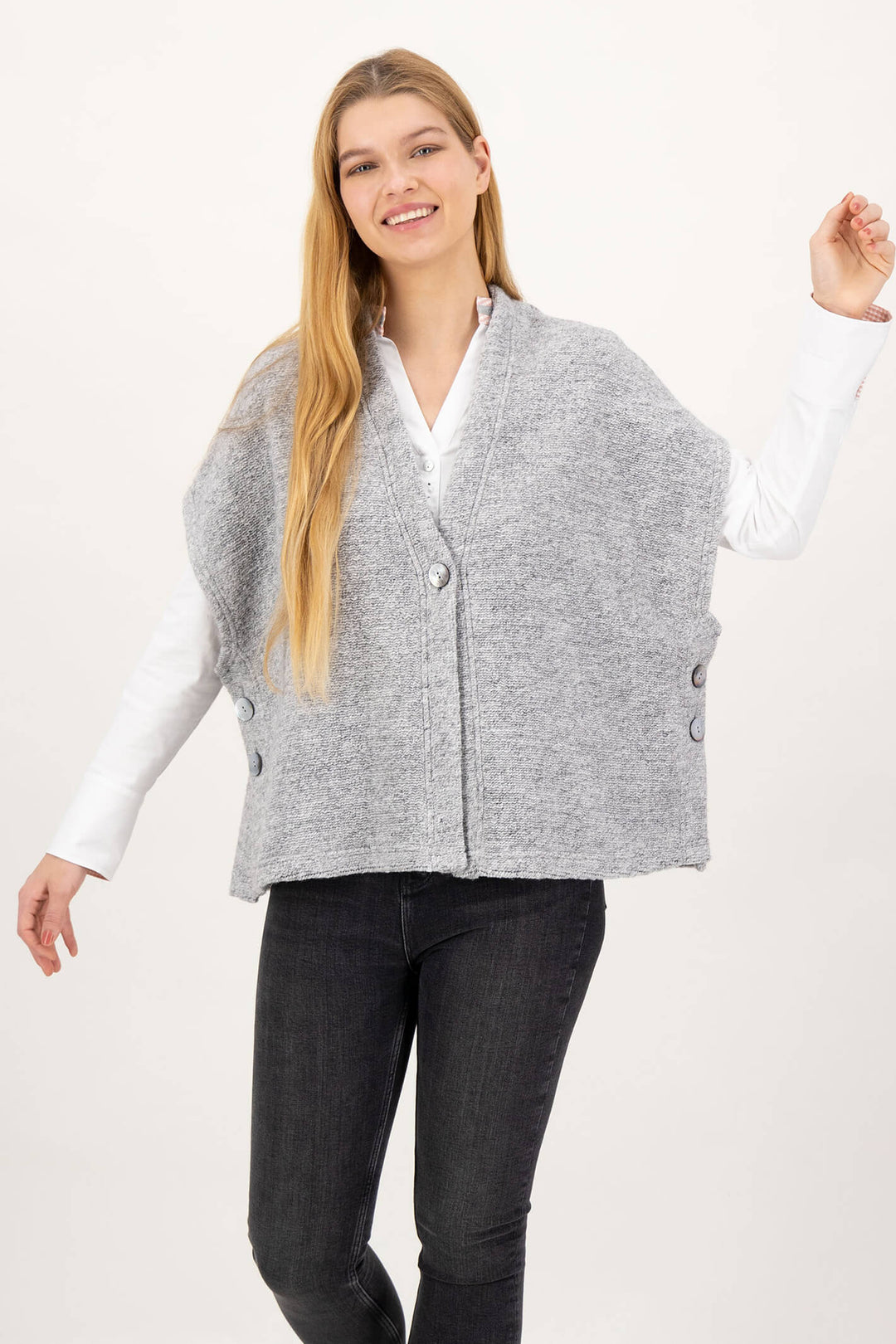 Just White C2309-934 Grey Melange Oversize Cardigan - Shirley Allum Boutique