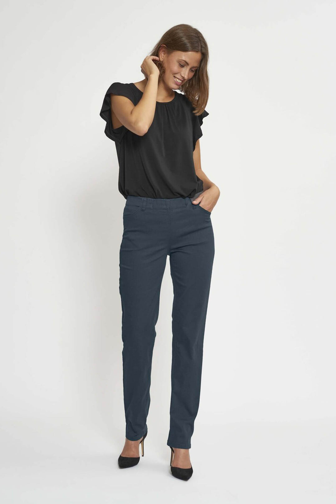 LauRie 27316 48000 Kelly Medium Length Dark Slate Trousers - Shirley Allum Boutique