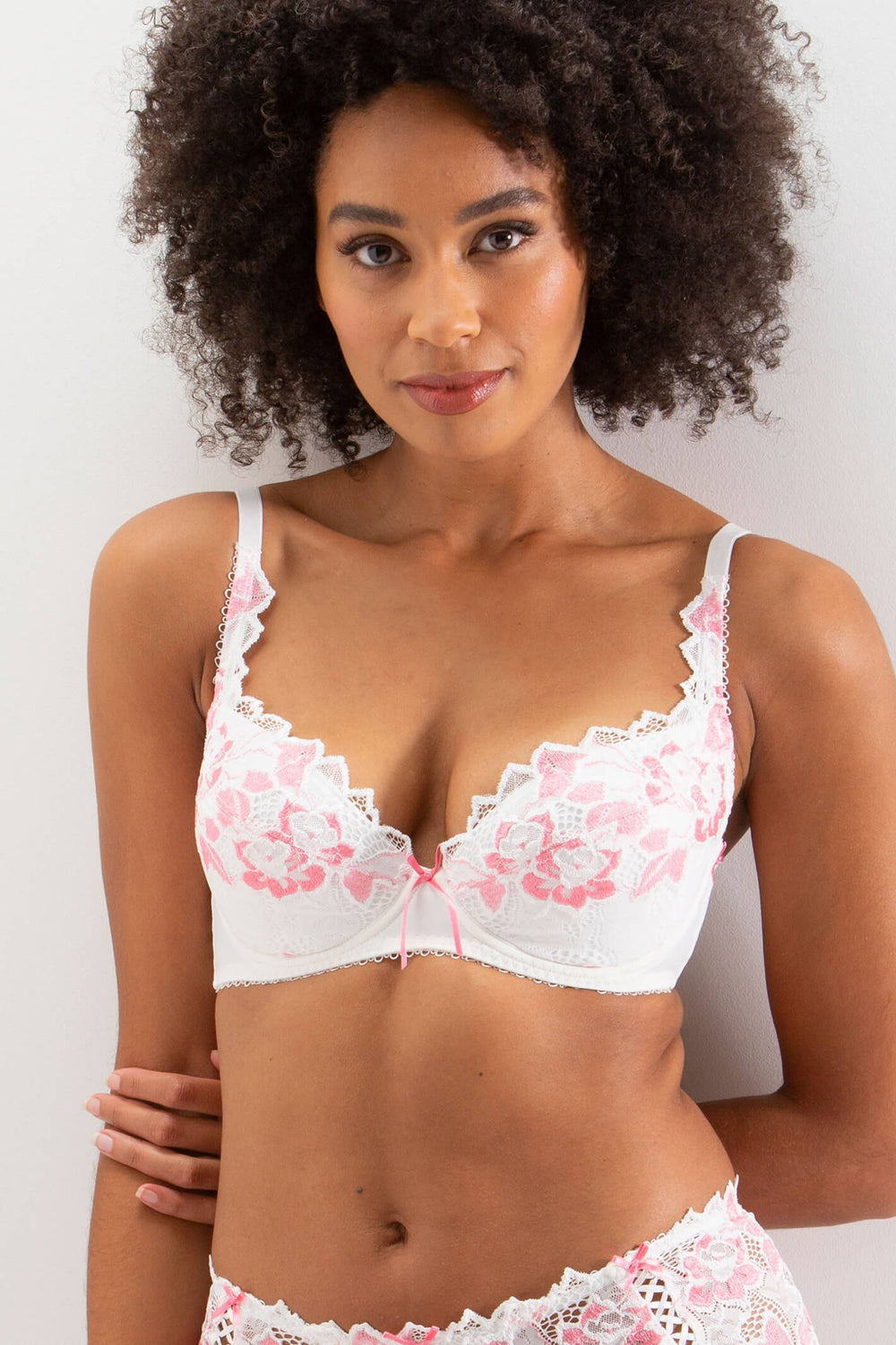 Lepel 93200 Fiore Ivory Lipstick Pink Padded Plunge Bra - Shirley Allum Boutique