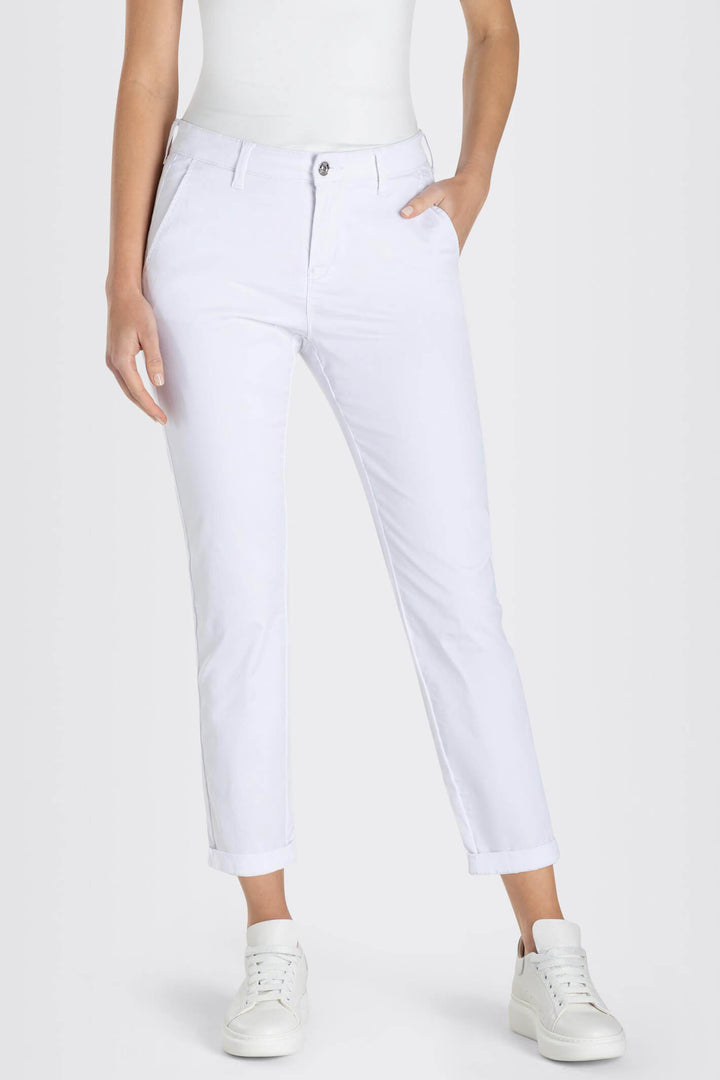 MAC 0434L 3075-00 010 White Chino Turn Up Trousers - Shirley Allum Boutique