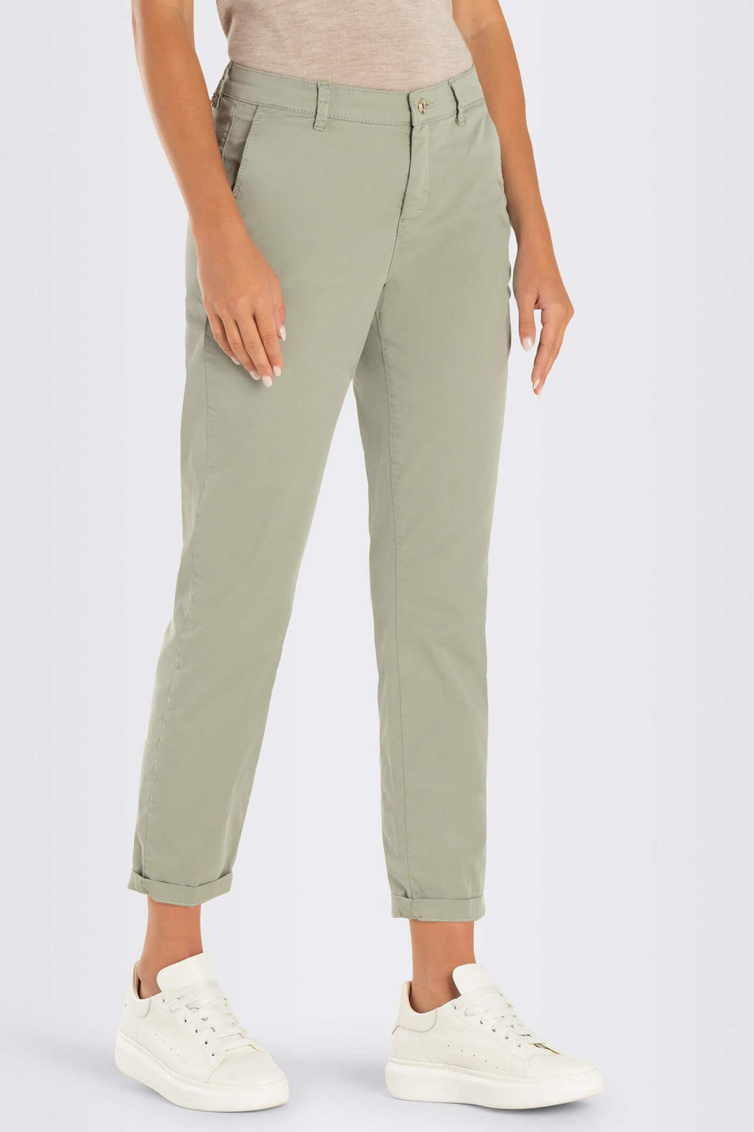 MAC 0434L 3075-00 343R Dried Rosemary Green Chino Turn Up Trousers - Shirley Allum Boutique