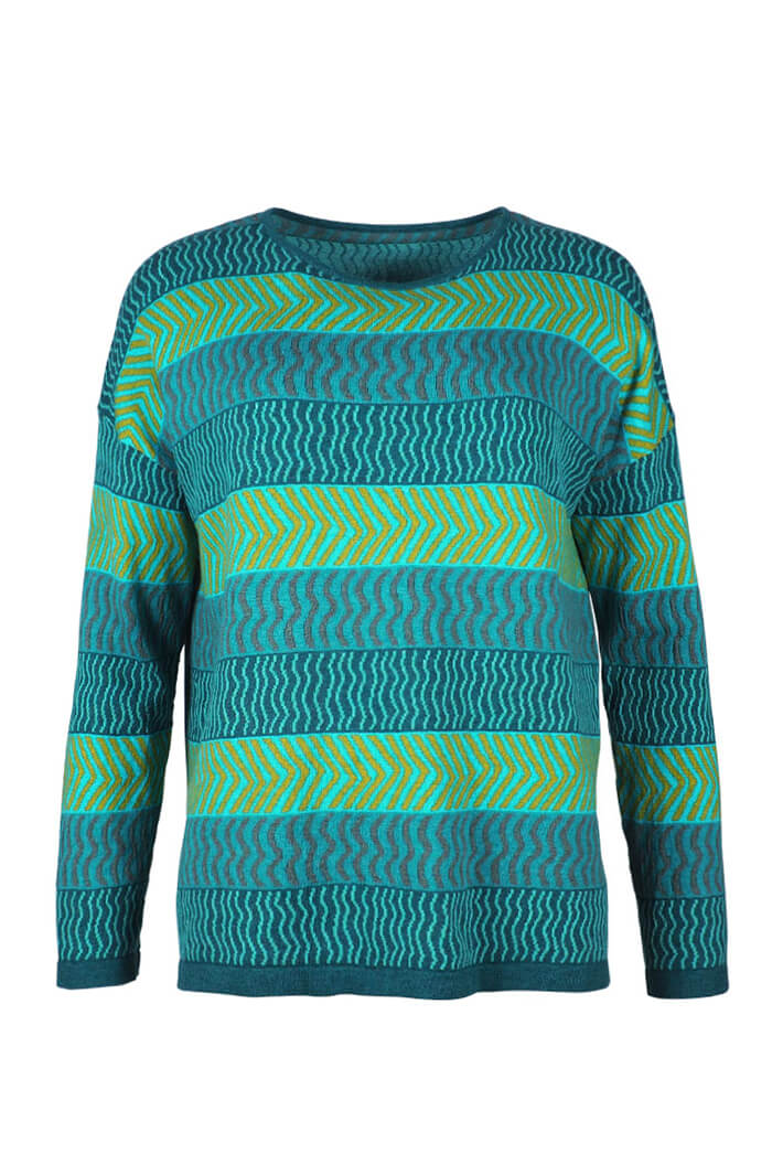 Mansted Rosetta 33 Ocean Blue Green Striped Cotton Jumper - Shirley Allum Boutique