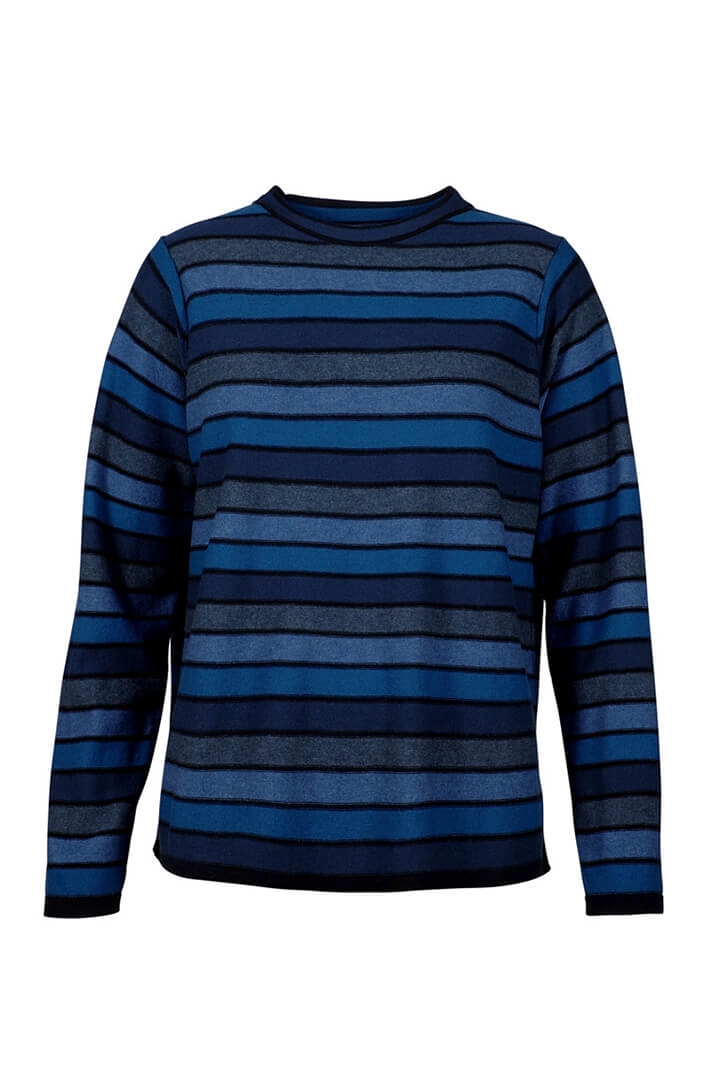 Mansted Waki 99 Blue Black Striped Merino Jumper - Shirley Allum Boutique