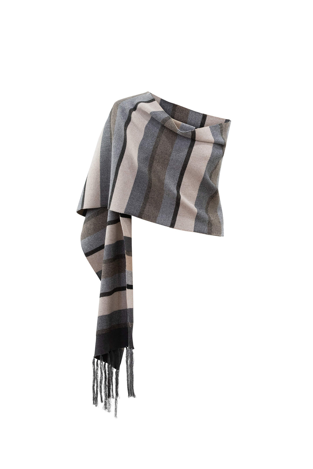 Marble 6389 166 Grey Striped Scarf With Tassels - Shirley Allum Boutique