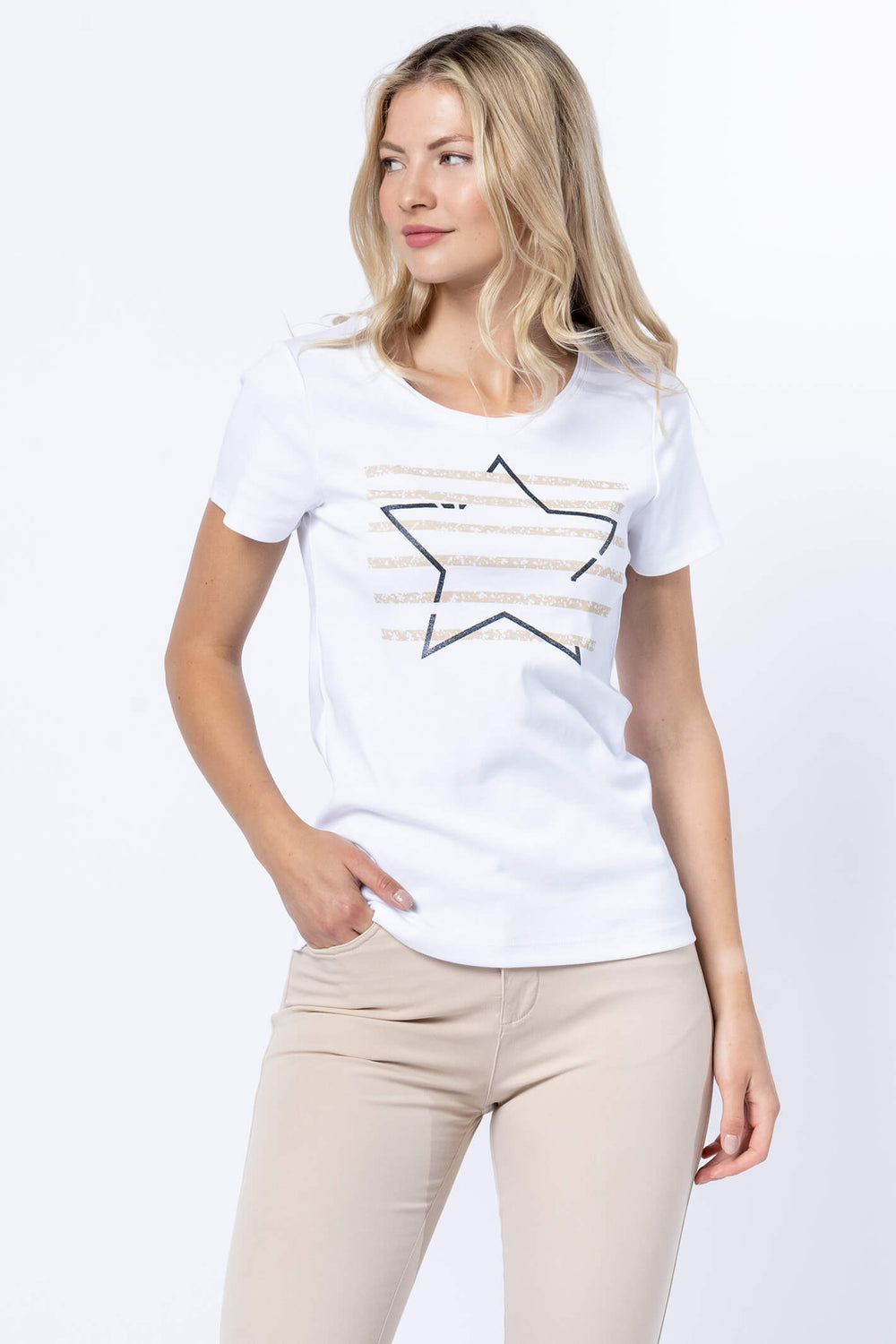 Marble 6532 185 White Star T-Shirt - Shirlaye Allum Boutique