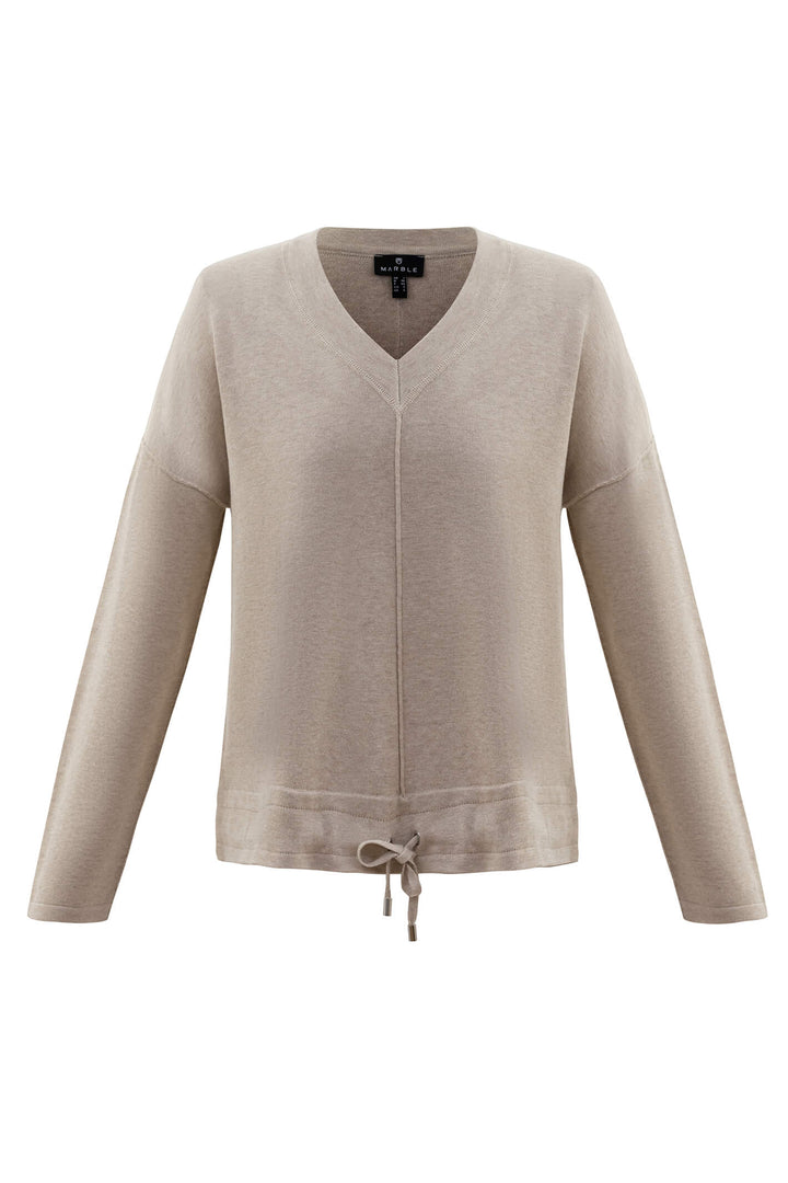 Marble 6567 185 Beige V-Neck Jumper - Shirley Allum Boutique
