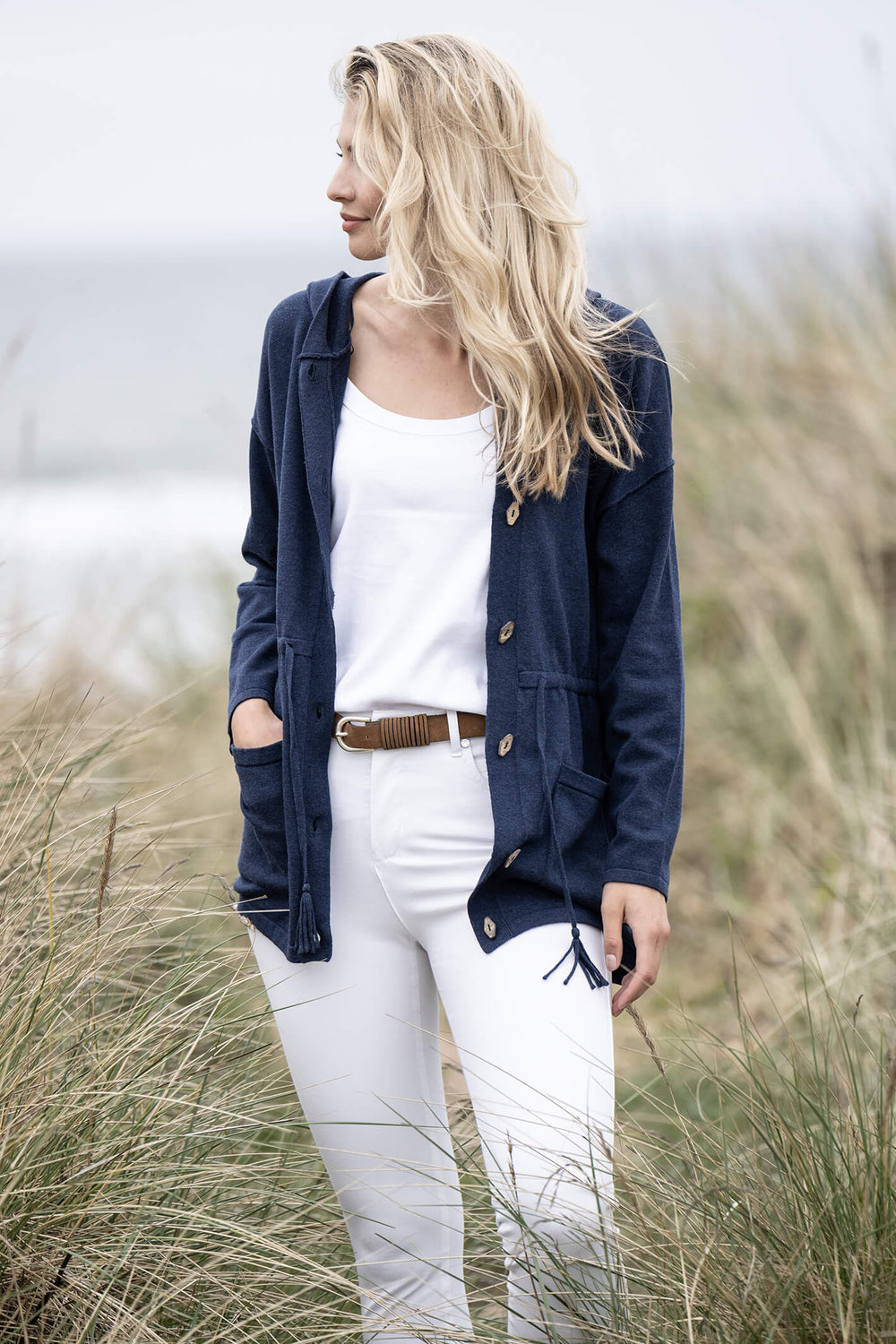 Marble 6569 102 Navy Cardigan With Hood - Shirley Allum Boutique