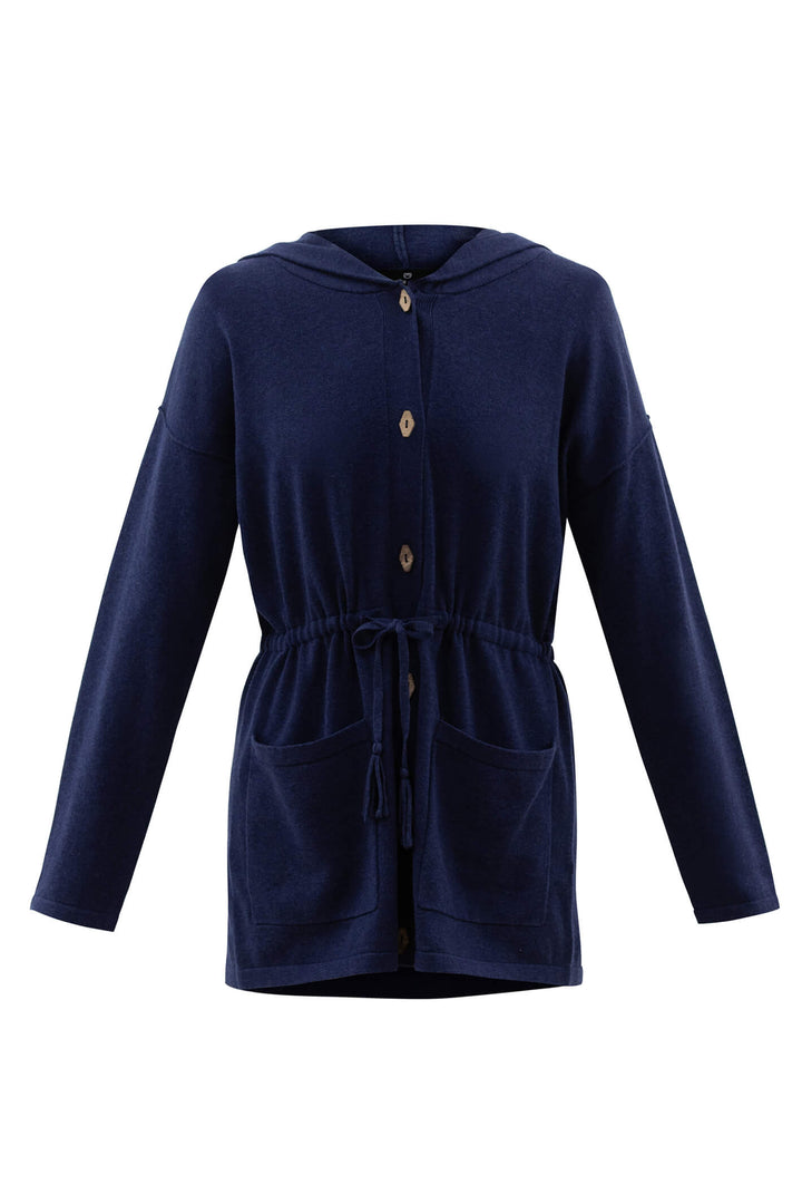 Marble 6569 102 Navy Cardigan With Hood - Shirley Allum Boutique