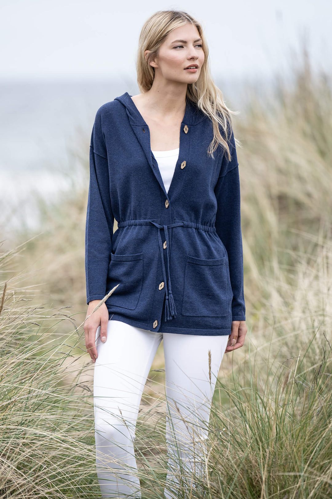 Marble 6569 102 Navy Cardigan With Hood - Shirley Allum Boutique
