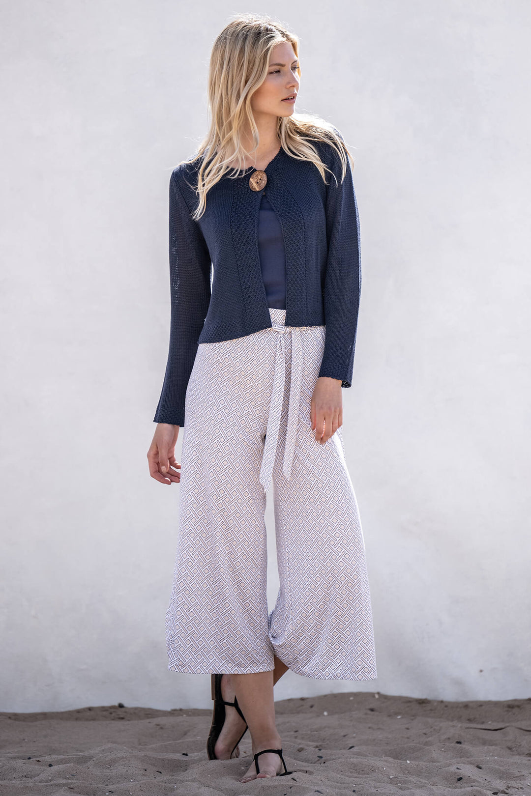 Marble 6606 185 Beige Print Culotte Trousers - Shirley Allum Boutique