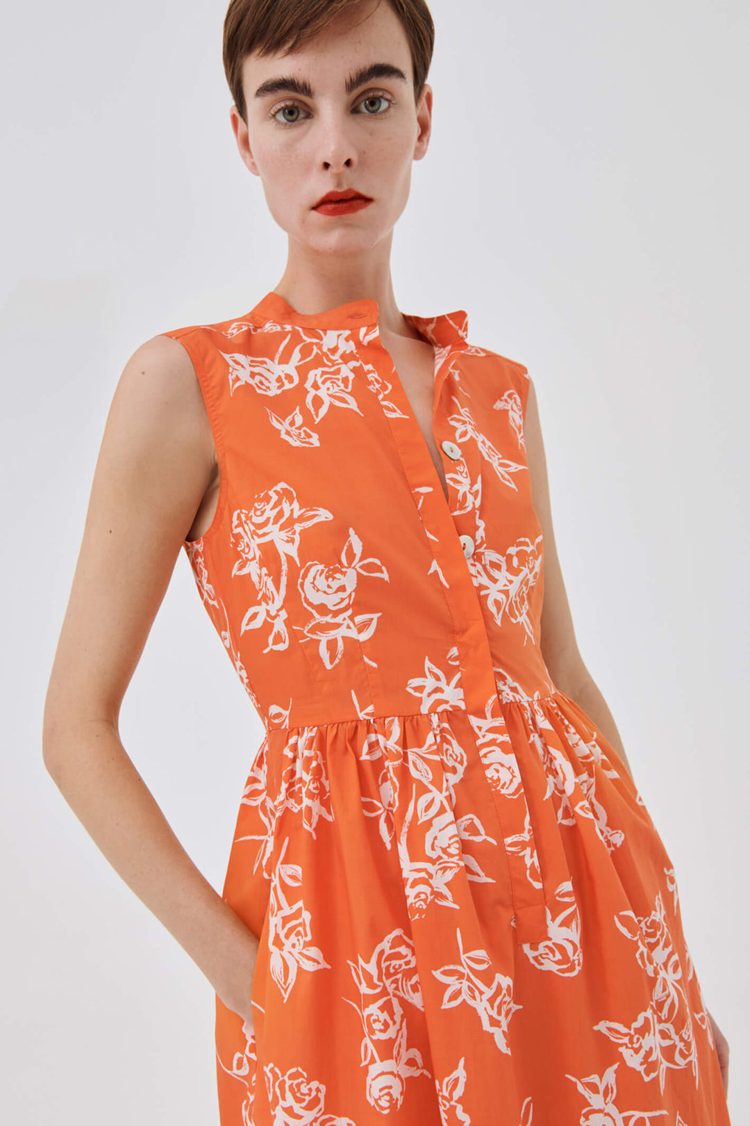 marella orange dress Marella Bagagli Cotton Poplin Dress In Orange - 50% Off