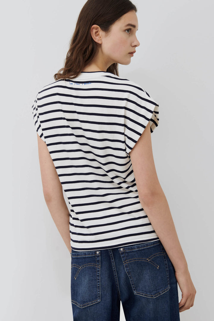 Marella 39410224200 Anna1 Navy Stripe Cap Sleeve T-Shirt - Shirley Allum Boutique