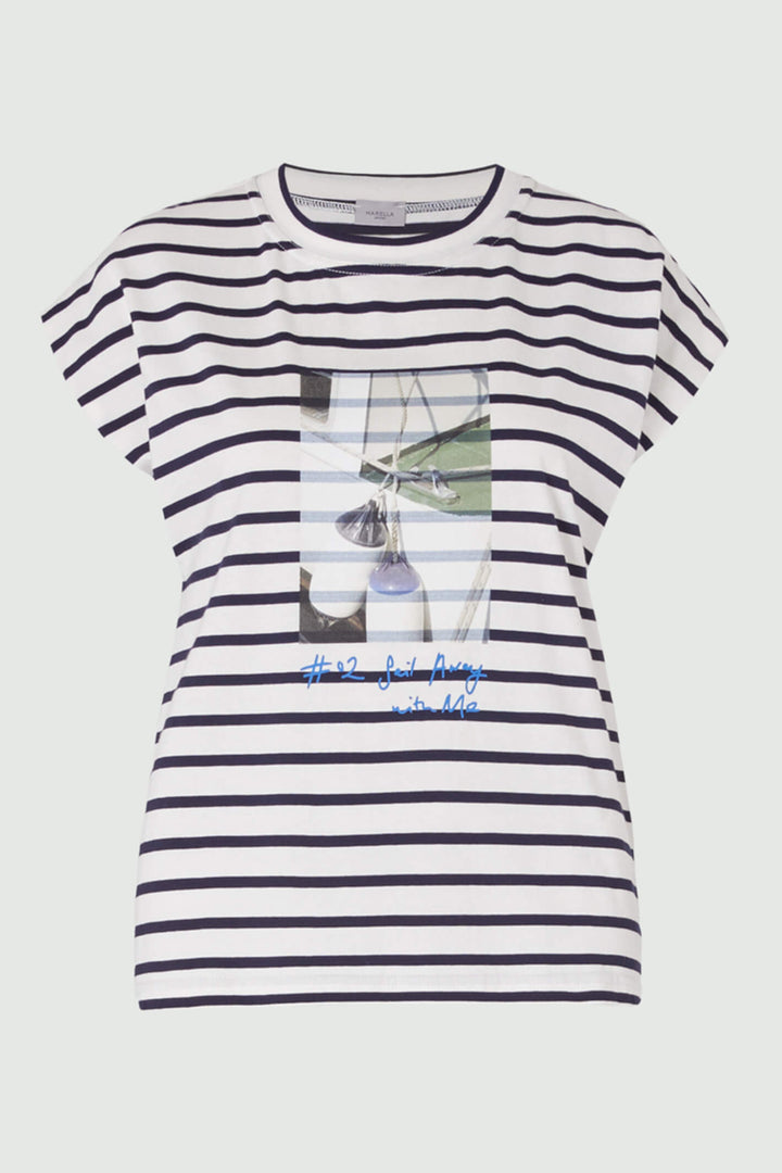 Marella 39410224200 Anna1 Navy Stripe Cap Sleeve T-Shirt - Shirley Allum Boutique