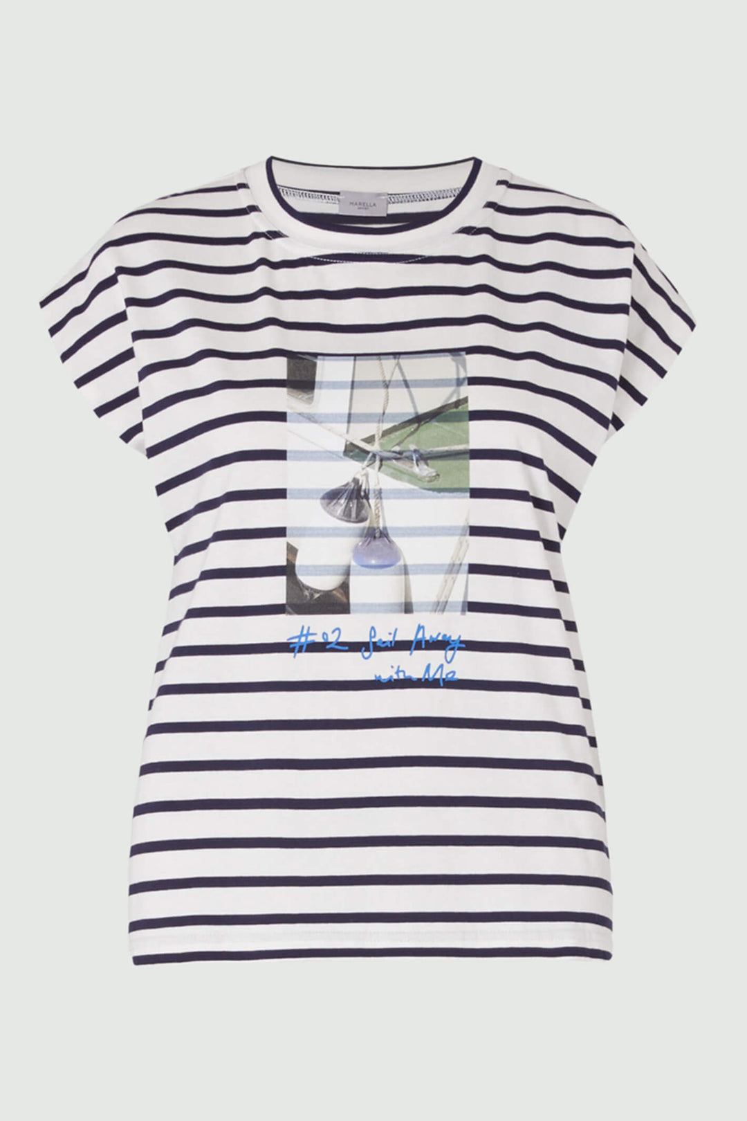 Marella 39410224200 Anna1 Navy Stripe Cap Sleeve T-Shirt - Shirley Allum Boutique