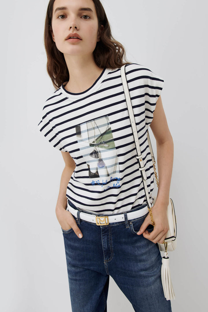 Marella 39410224200 Anna1 Navy Stripe Cap Sleeve T-Shirt - Shirley Allum Boutique