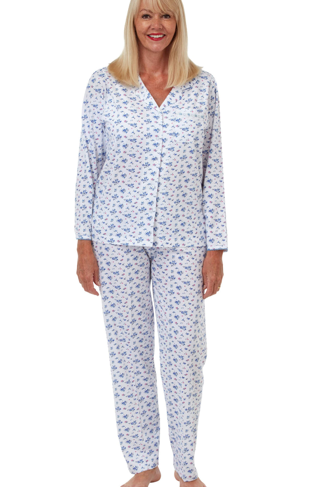 Marlon MA18016 Blue Sara Cotton Revere Collar Pyjama - Shirley Allum Boutique