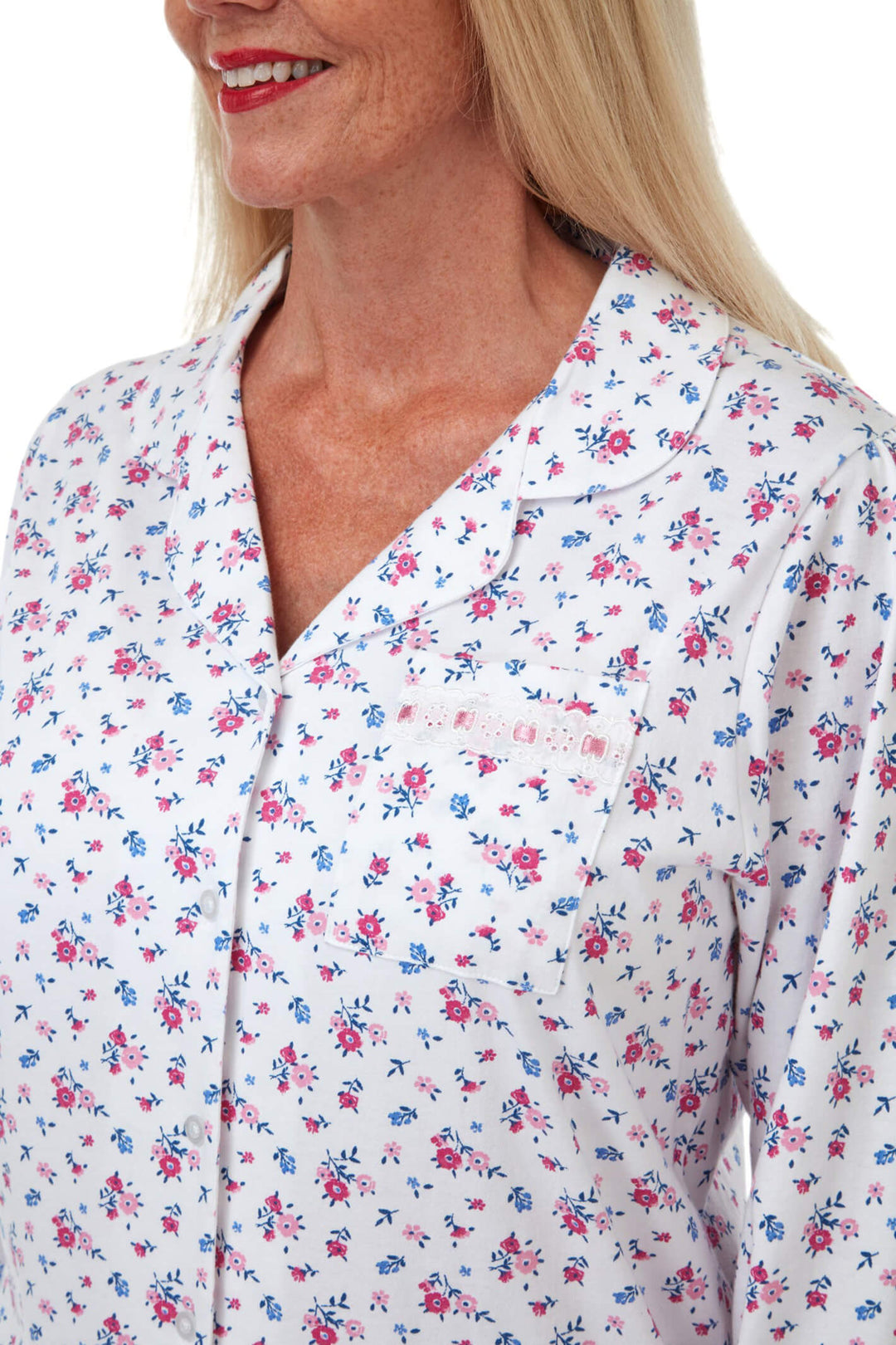 Marlon MA18016 Pink Sara Cotton Revere Collar Pyjama - Shirley Allum Boutique