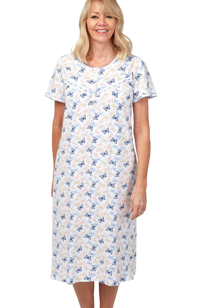 Marlon MA31675 Mabel Blue Cotton Short Sleeve Nightdress - Shilrey Allum Boutique
