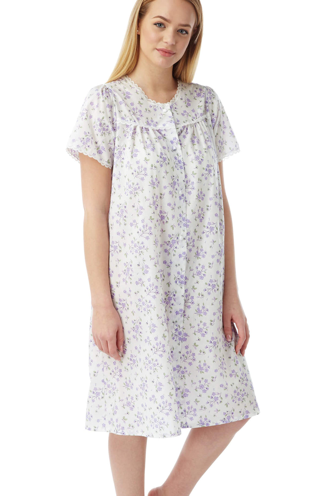 Marlon MN12 Lilac Rose Button Through Nightdress - Shirley Allum Boutique
