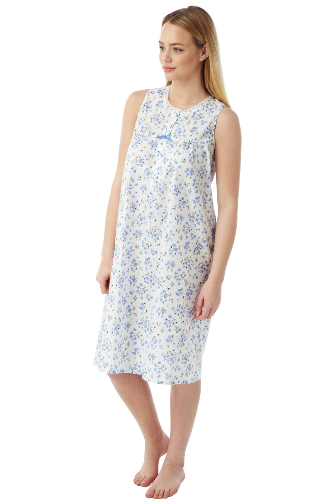 Marlon MN16 Blue Floral Sleeveless Nightdress - Shirley Allum Boutique