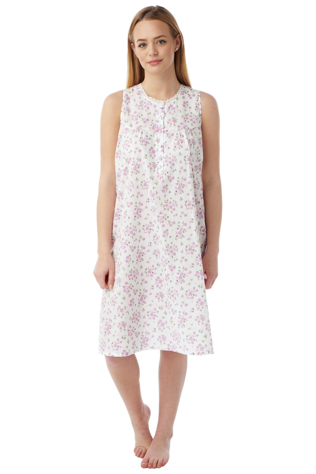 Marlon MN16 Pink Floral Sleeveless Nightdress - Shirley Allum Boutique