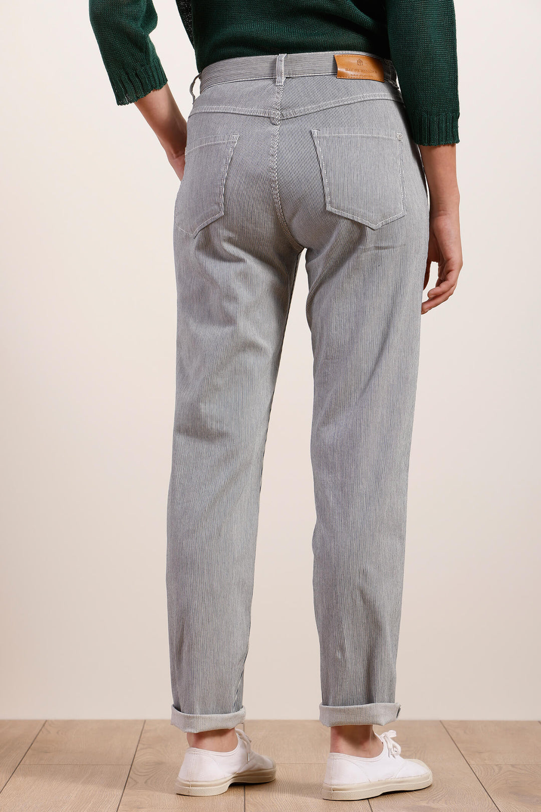 Mat De Misaine 11785 Pimori Navy Stripe Patch Pocket Trouser - Shirley Allum Boutique