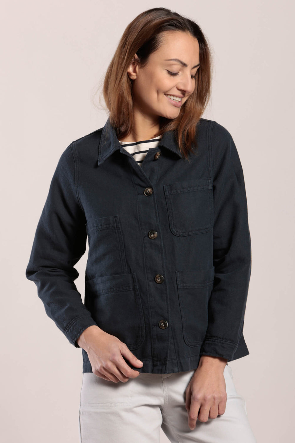 Mat De Misaine 25265 Verone Navy Button Front Shirt Jacket - Shirley Allum Boutique