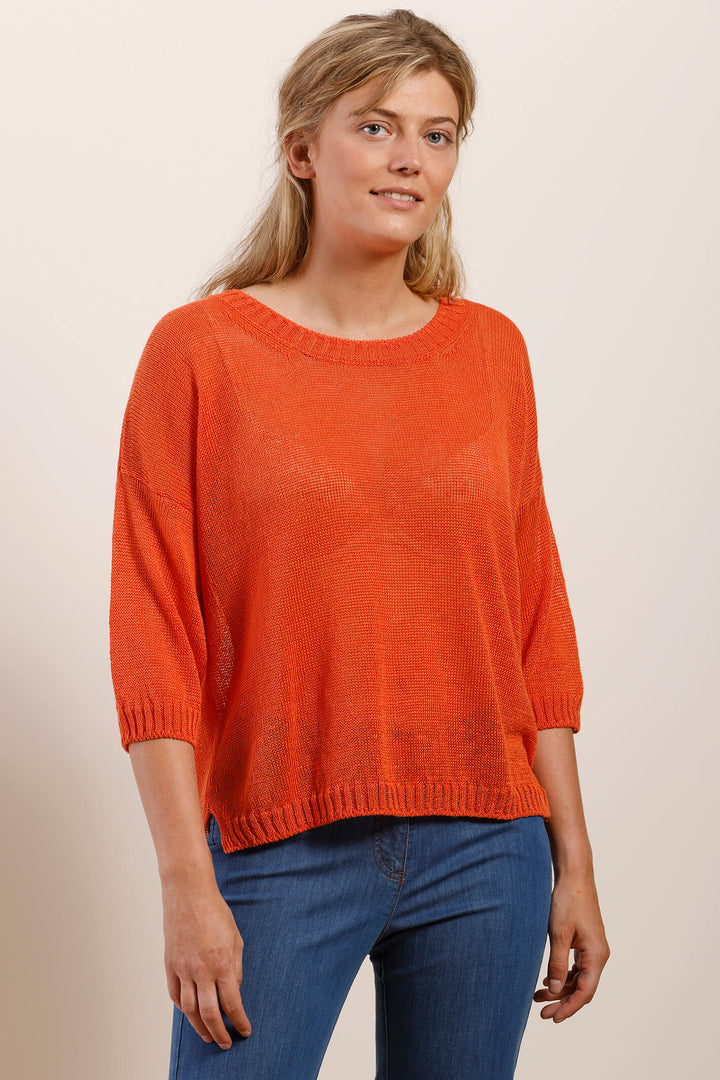 Mat De Misaine 524 Tobago Cayenne Orange Fine Knit Jumper - Shirley Allum Boutique